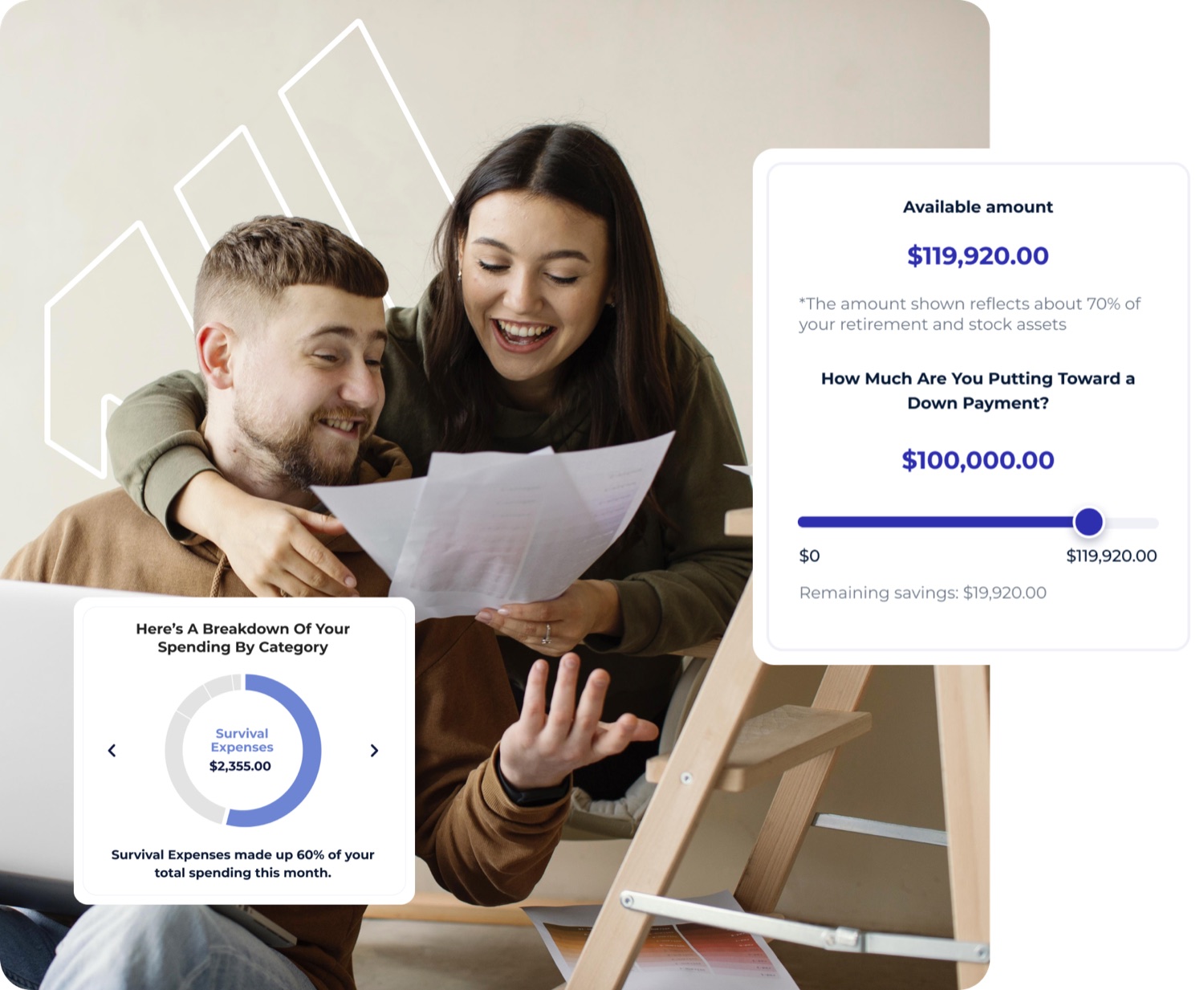 A couple reviewing their affordability and spending breakdown together